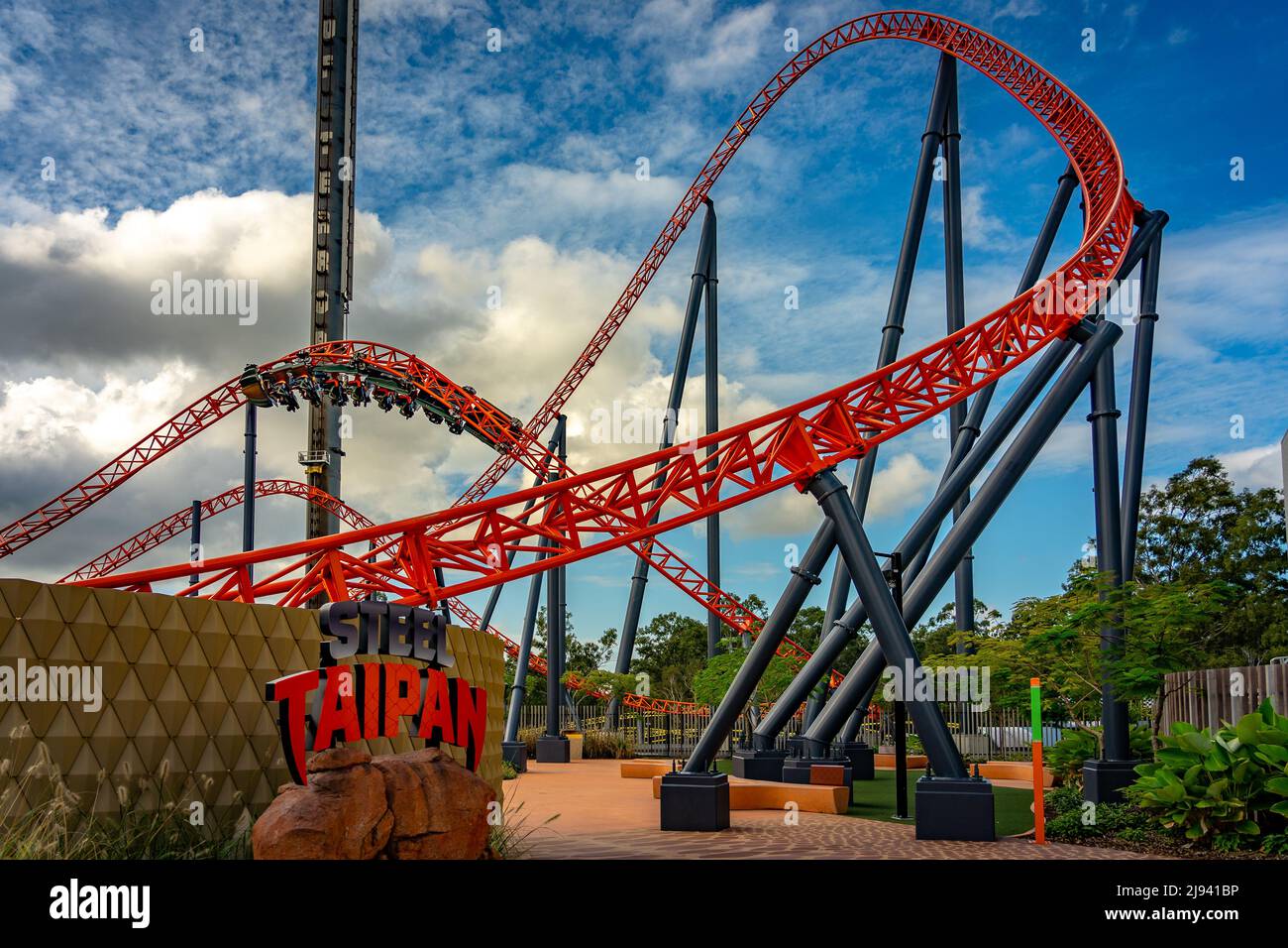 Gold Coast Queensland Australia Steel Taipan thrill ride at