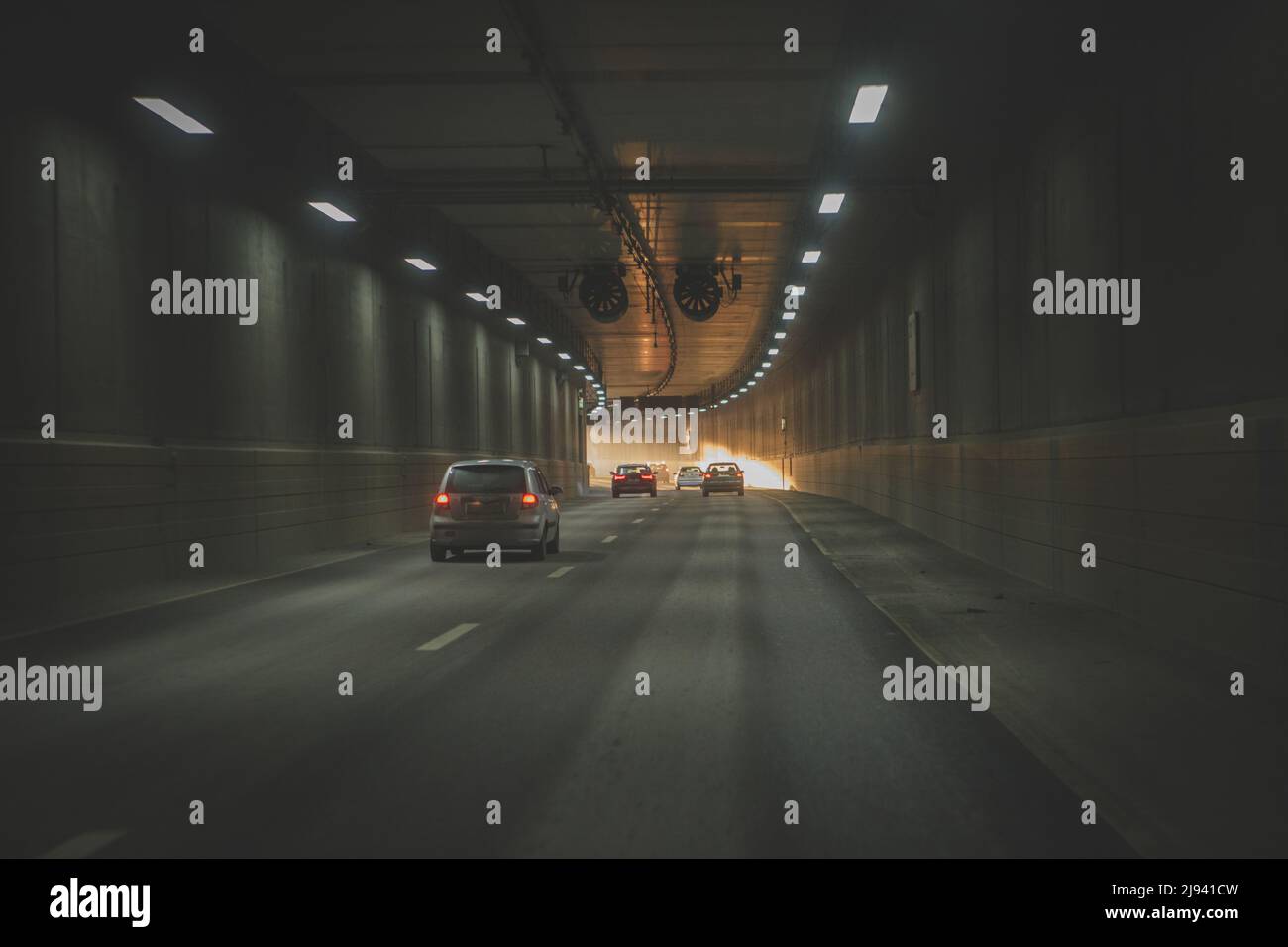 cars in a tunnel in Stockholm, Sweden Stock Photo