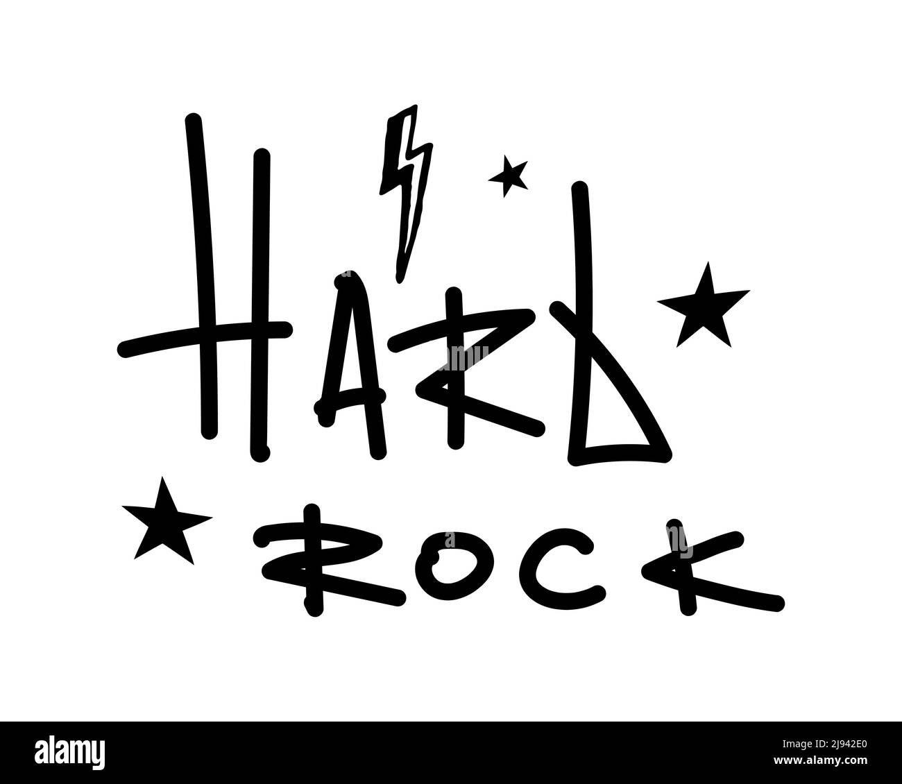 Isolated lettering Hard Rock with star and lightning. Vector