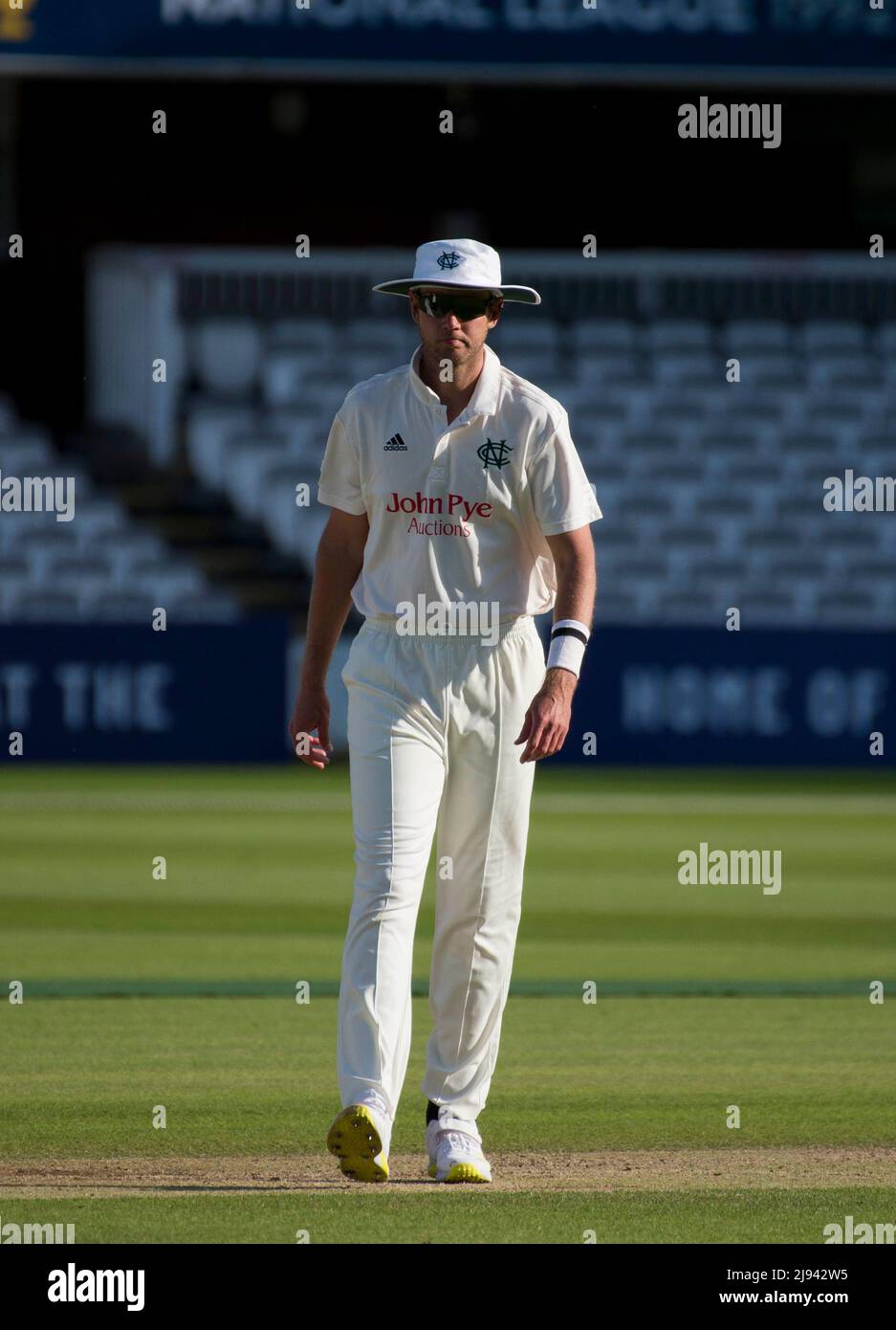 England and Nottinghamshire fast bowler Stuart Broad at Lords on Day 3 of Nottinghamshire v Middlesex. Stock Photo