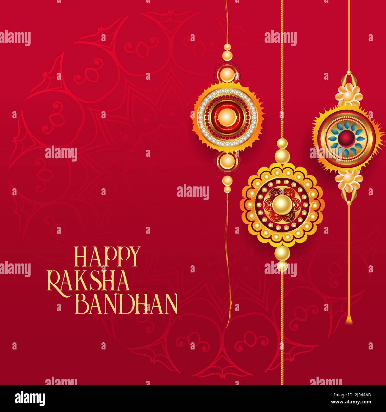 happy raksha bandhan red background with decorative rakhi Stock ...