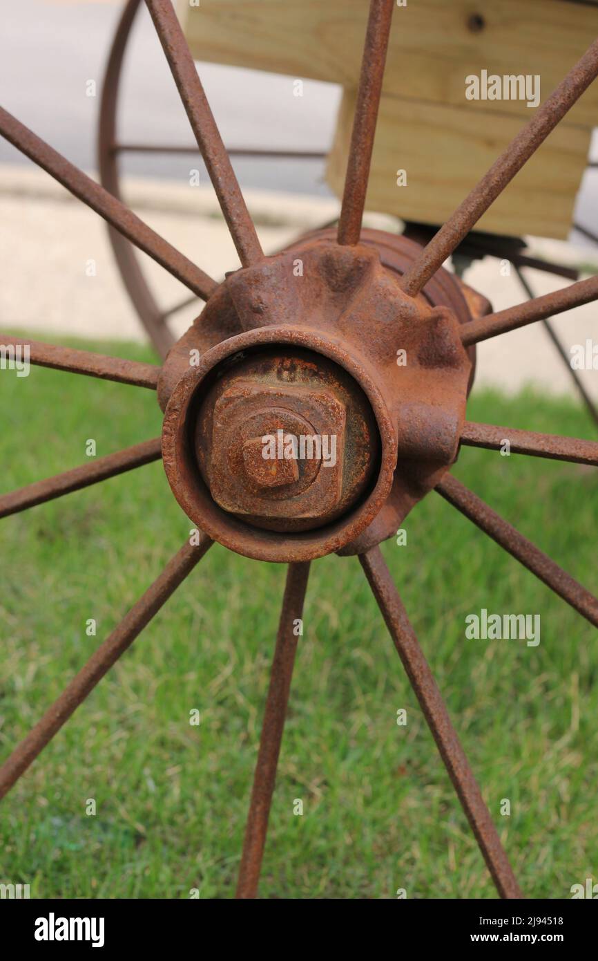 Old traditional vintage wagon wheel in rusted iron and metal Stock Photo Alamy