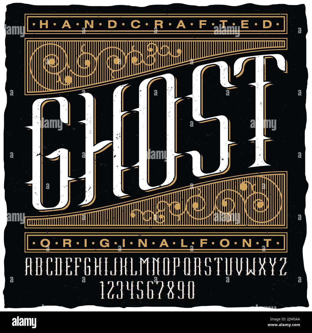 Handcrafted ghost poster with original label font on black background vector illustration Stock Vector