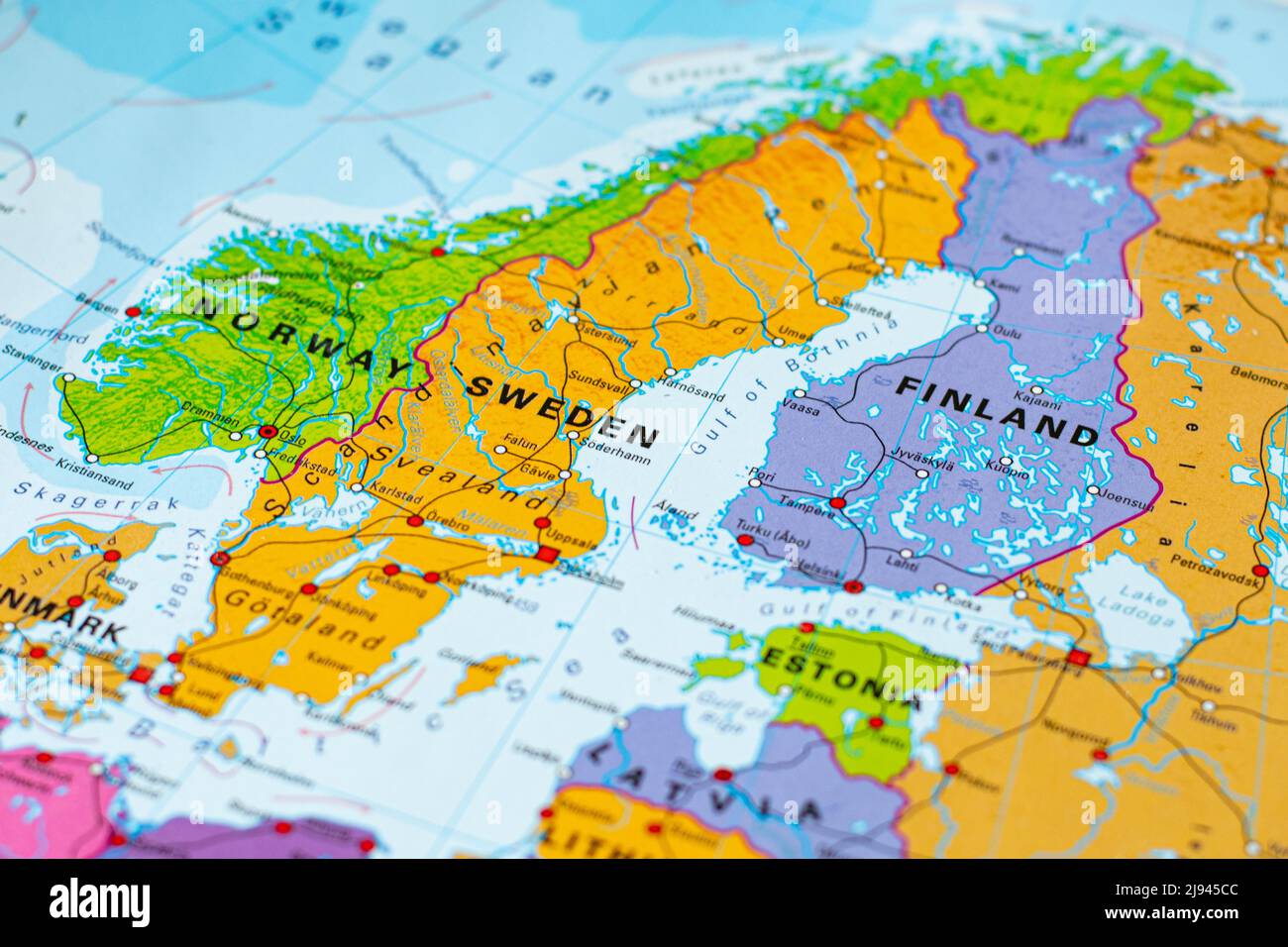 Map of Scandinavia with Norway, Finland and Sweden, Europe, European Union, new NATO members Stock Photo