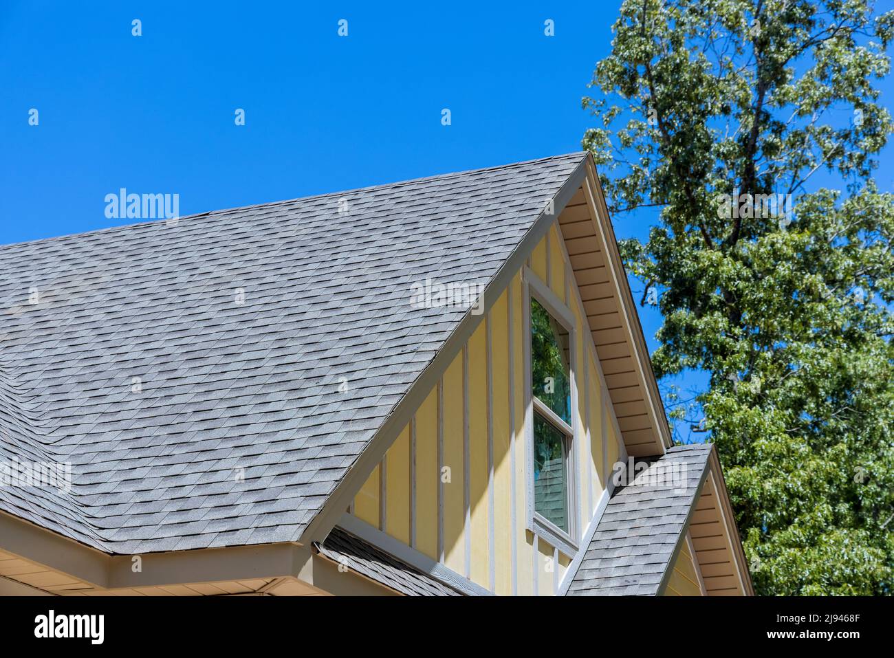Aerial view the asphalt shingles roofing construction waterproofing for