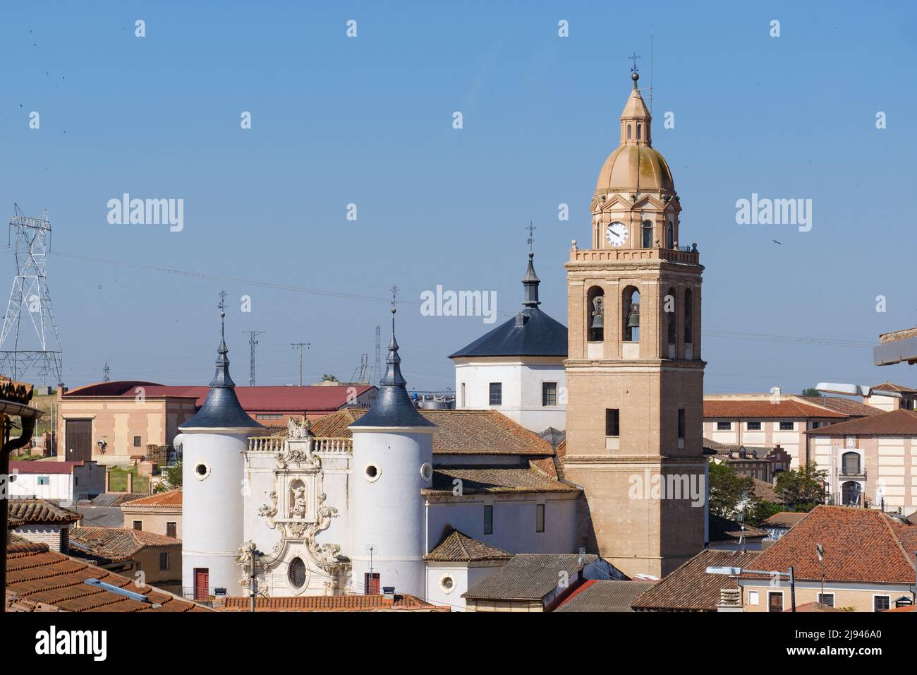 Panoramic view of the church of Rueda, Valladolid Stock Photo