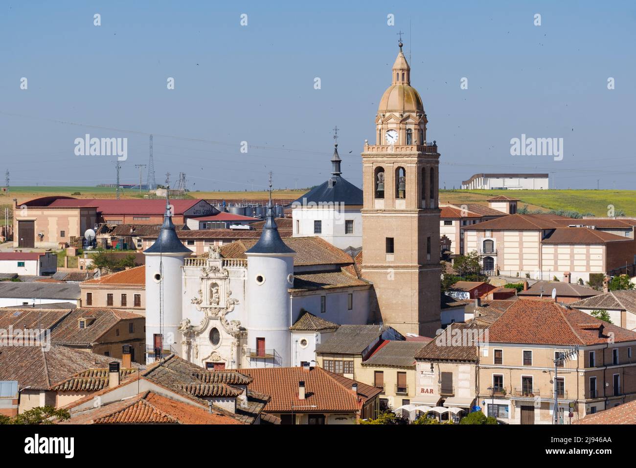 Panoramic view of the church of Rueda, Valladolid Stock Photo