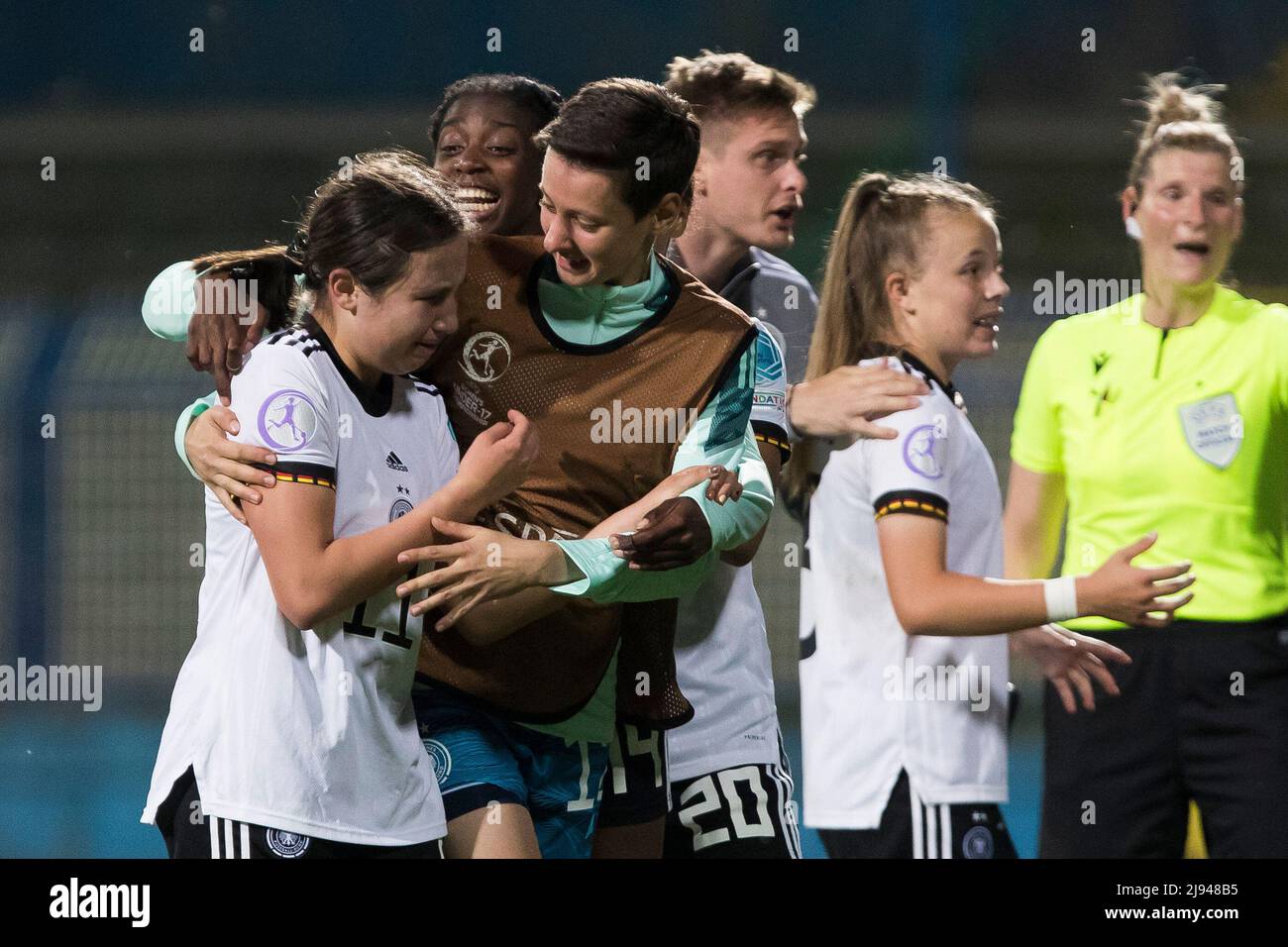 Zenica, Bosnia and Herzegovina, 15th May 2022. Loreen Bender of Germany reacts during the UEFA Women's Under-17 Championship 2022 Final match between Spain U17 and germany U17 at Grbavica Stadium in Sarajevo, Bosnia and Herzegovina. May 15, 2022. Credit: Nikola Krstic/Alamy Stock Photo