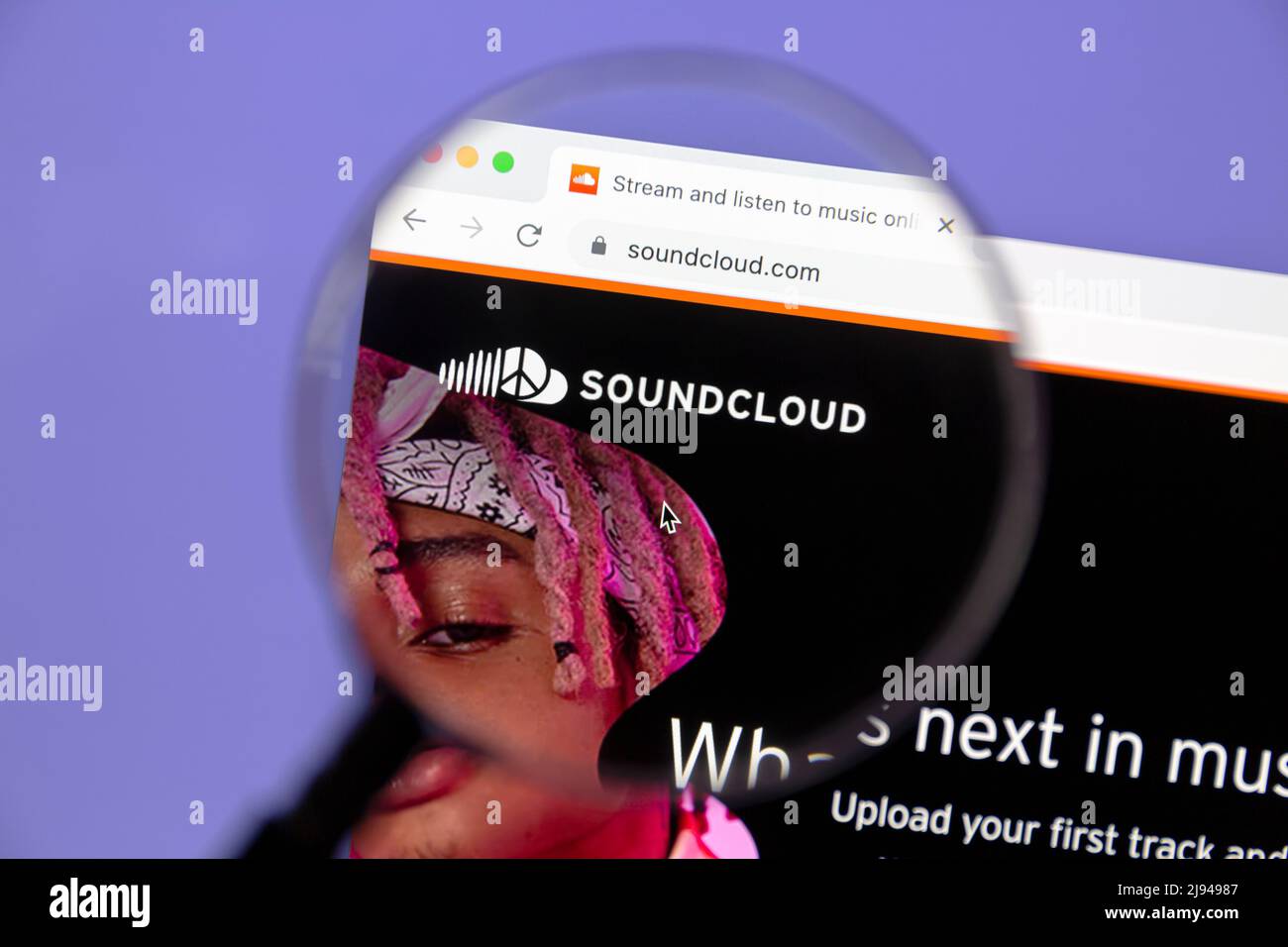 Ostersund, Sweden - May 16, 2022: Soundcloud homepage. SoundCloud is a Swedish-founded online audio distribution platform and music sharing website. Stock Photo