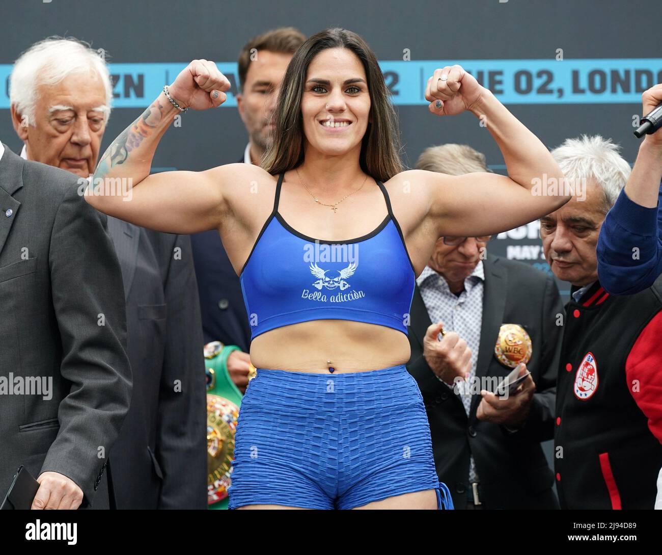 Victoria Noelia Bustos during a public weigh-in at the Old Spitalfields  Market, London. Picture date: Friday May 20, 2022 Stock Photo - Alamy