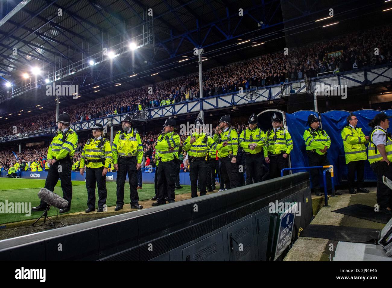 LIVERPOOL, ENGLAND - MAY 19: Police during the Premier League match between Everton and Crystal Palace at Goodison Park on May 19, 2022 in Liverpool, United Kingdom. (Photo by Sebastian Frej) Stock Photo