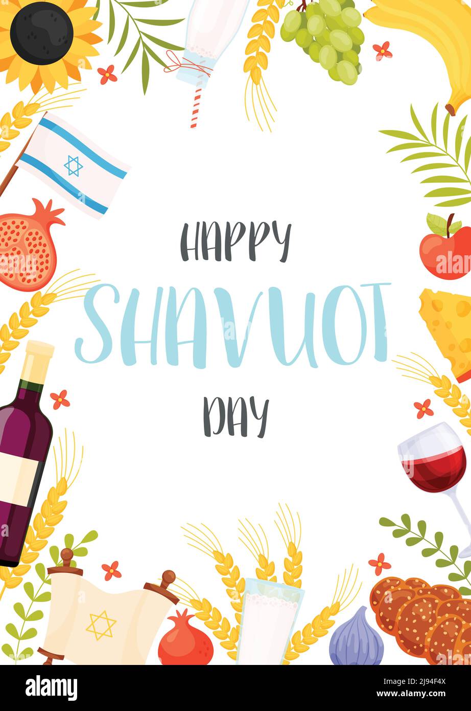 Happy Shavuot day greeting card flyer concept. Translation from Hebrew
