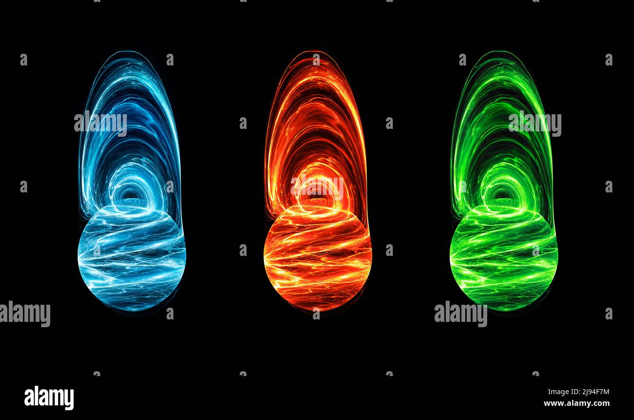 Colorful set of antimatter weapon, computer generated abstract artwork