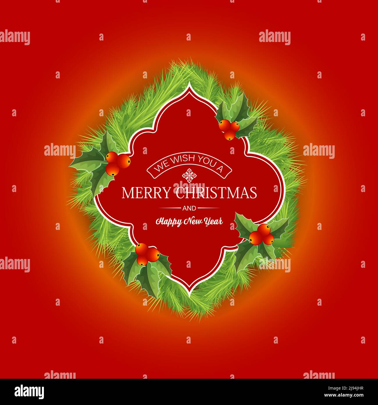 Natural Christmas wreath template with text in paper frame fir branches ...