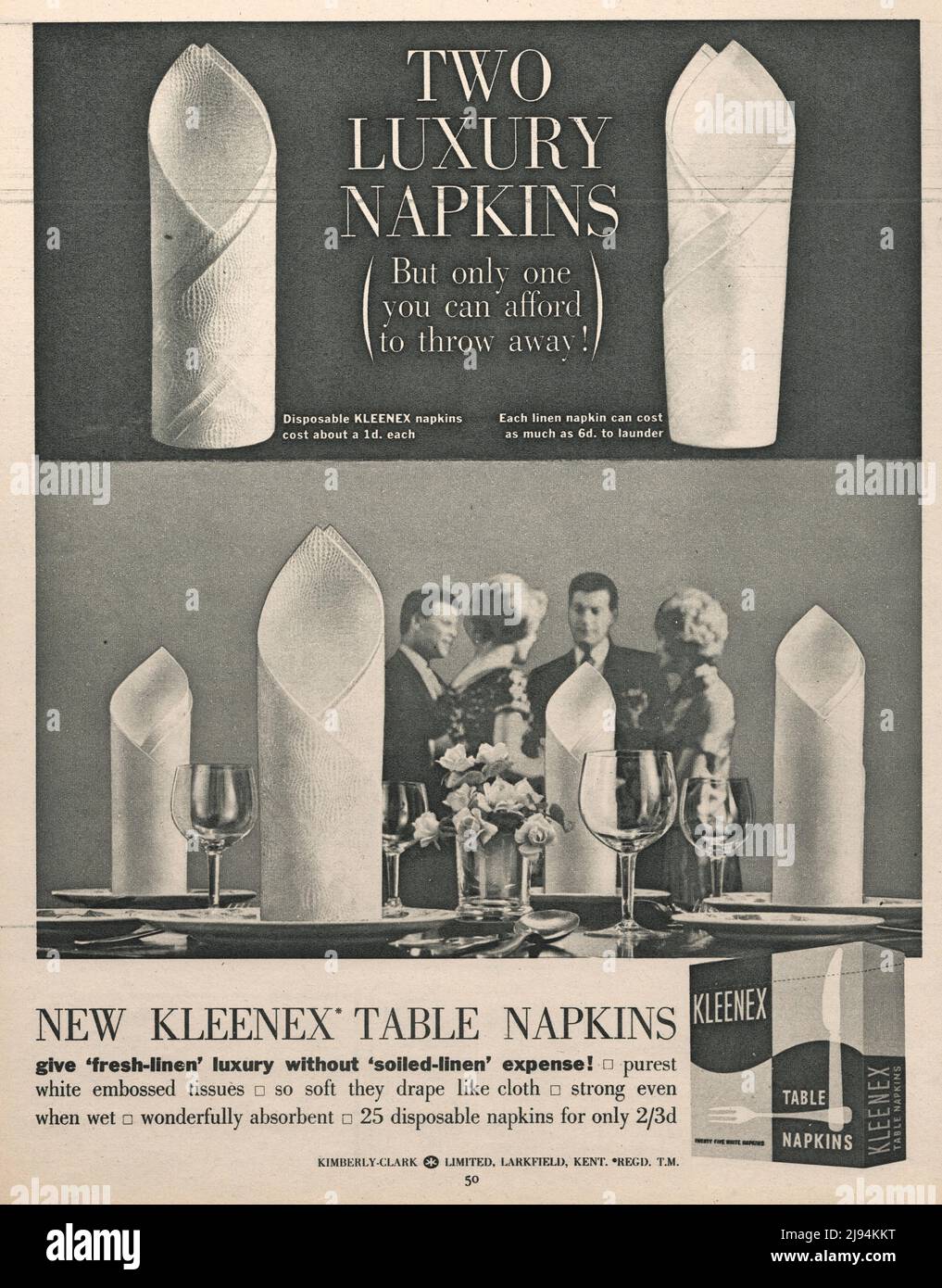 Kleenex table napkins Kleenex luxury napkins vintage paper advertisement advert 1970s 1980s