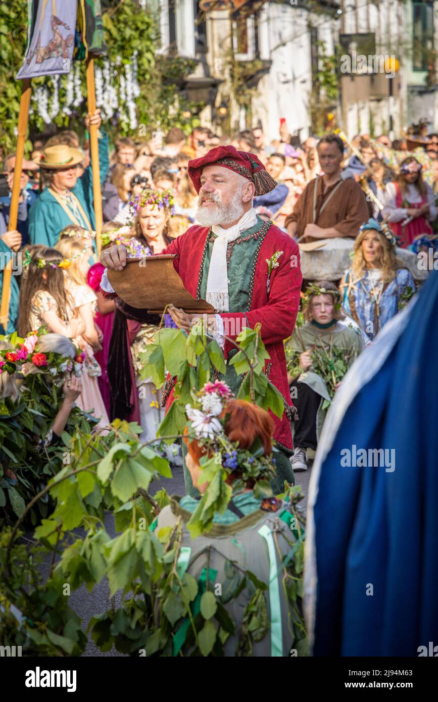 The Flora Day Hal-An-Tow dance underway in Helston, Cornwall. The May festival is a celebration of the passing of winter and the arrival of spring. Re Stock Photo