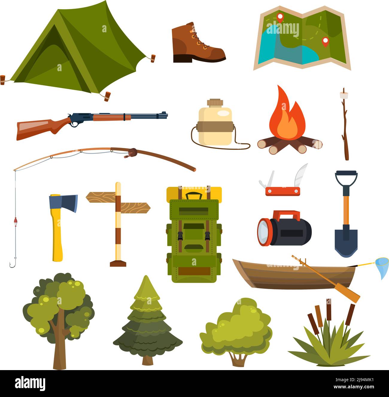 Set of flat camping elements for creating your own badges, logos ...