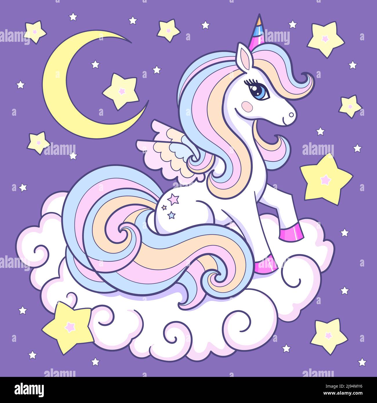 The unicorn sits on a cloud. Fantasy animal. Vector Stock Vector Image ...