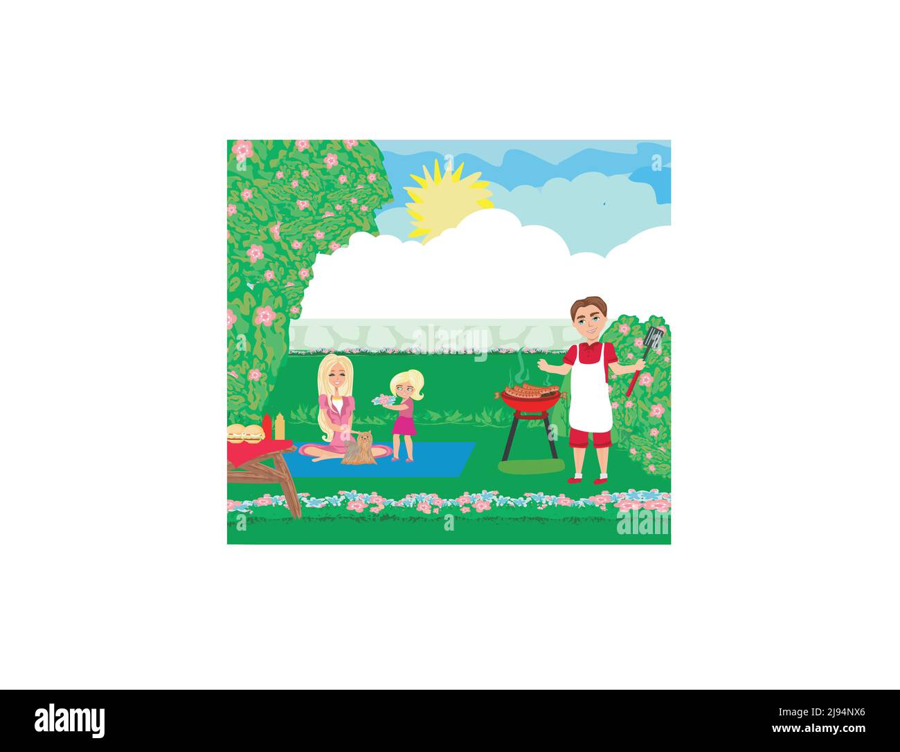 family barbecue in the beautiful garden Stock Vector