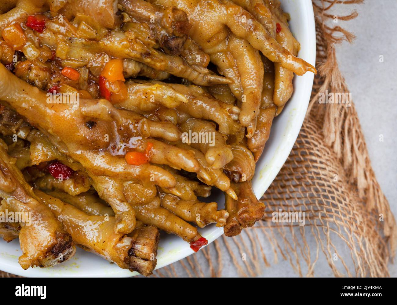 South African township delicacy, cooked chicken feet or walkie talkies