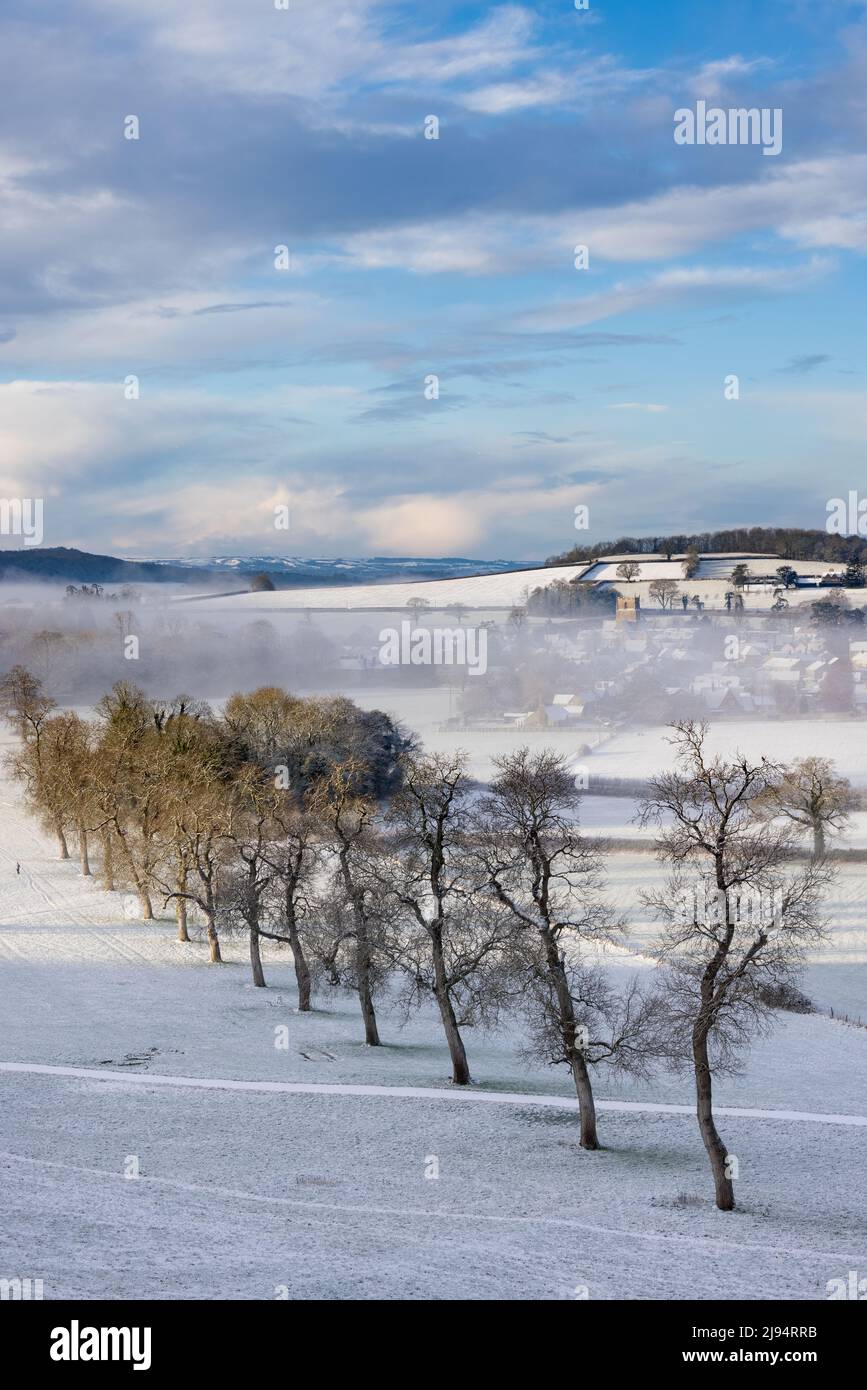 Milborne Port in the snow and the mist, Somerset, England, UK Stock Photo Alamy