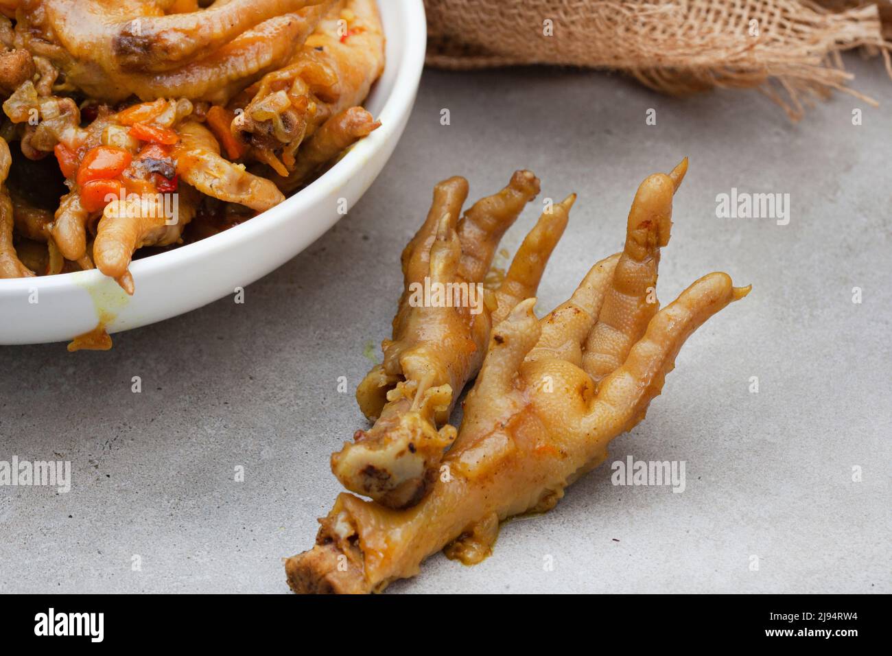 South African township delicacy, cooked chicken feet or walkie talkies