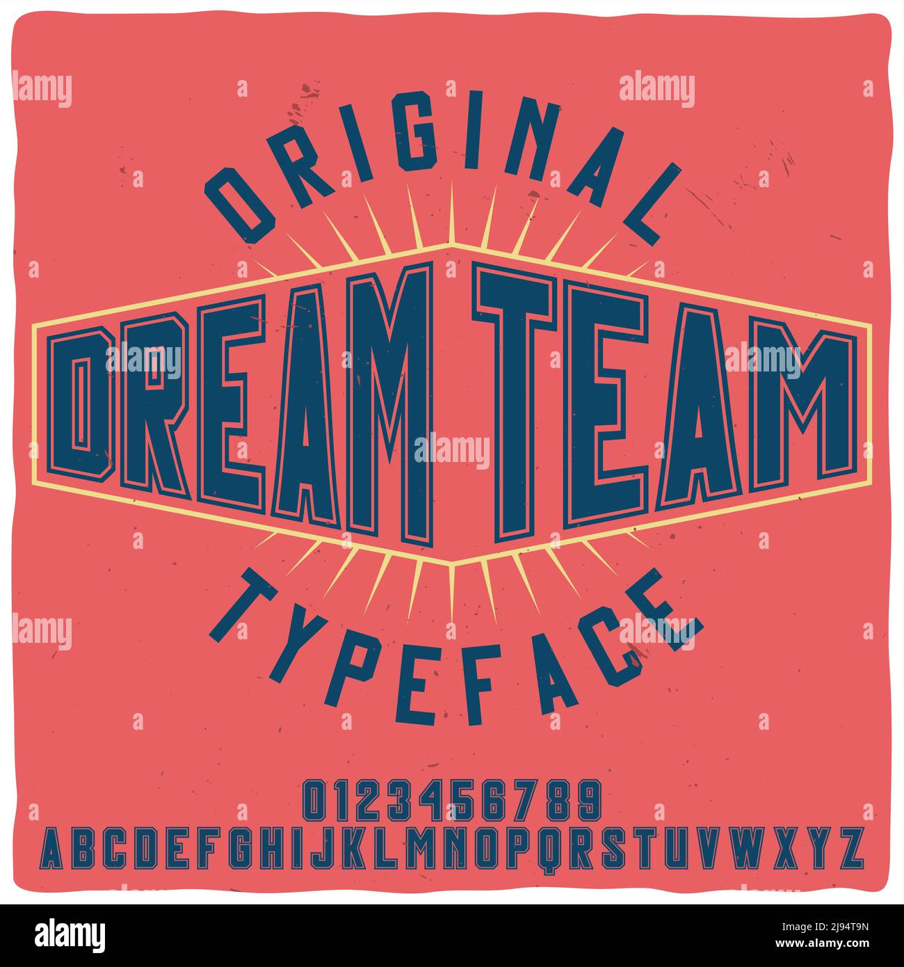 Original label typeface named 'Dream Team'. Good handcrafted font for any label design. Stock Vector