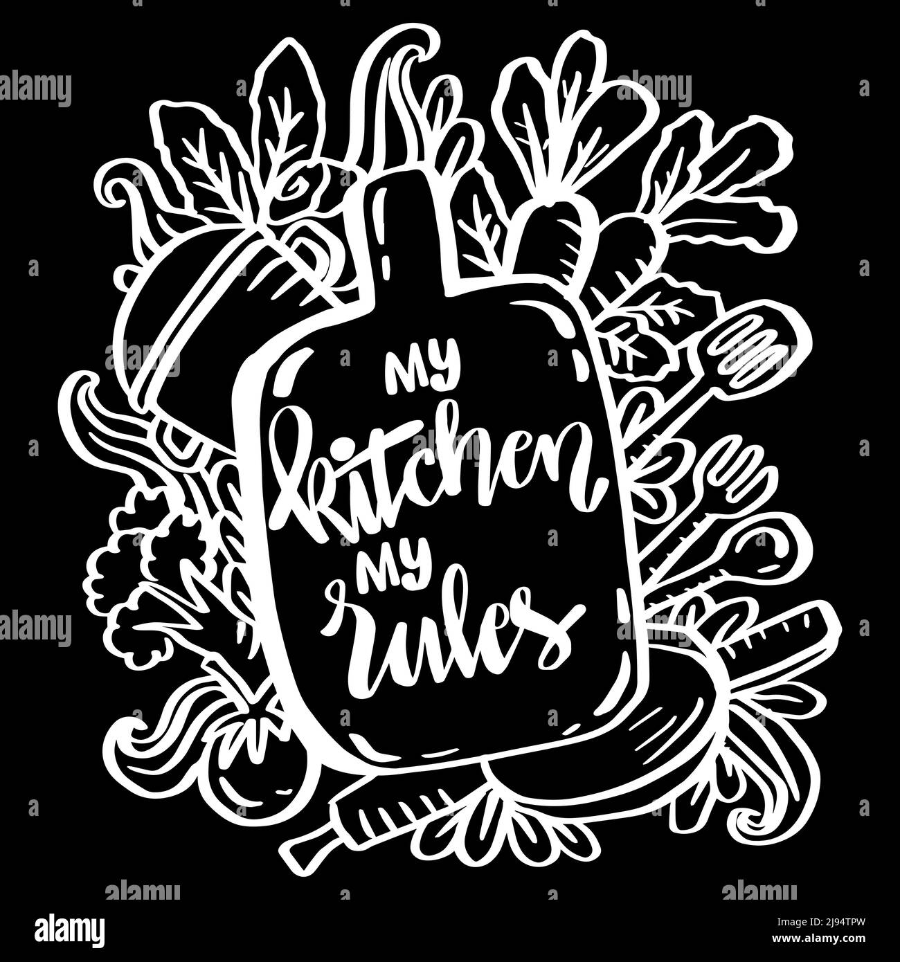 My kitchen my rules. Doodle poster Quotes. Stock Photo