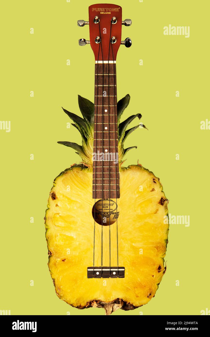 Surrealism Pineapple Ukulele Stock Photo