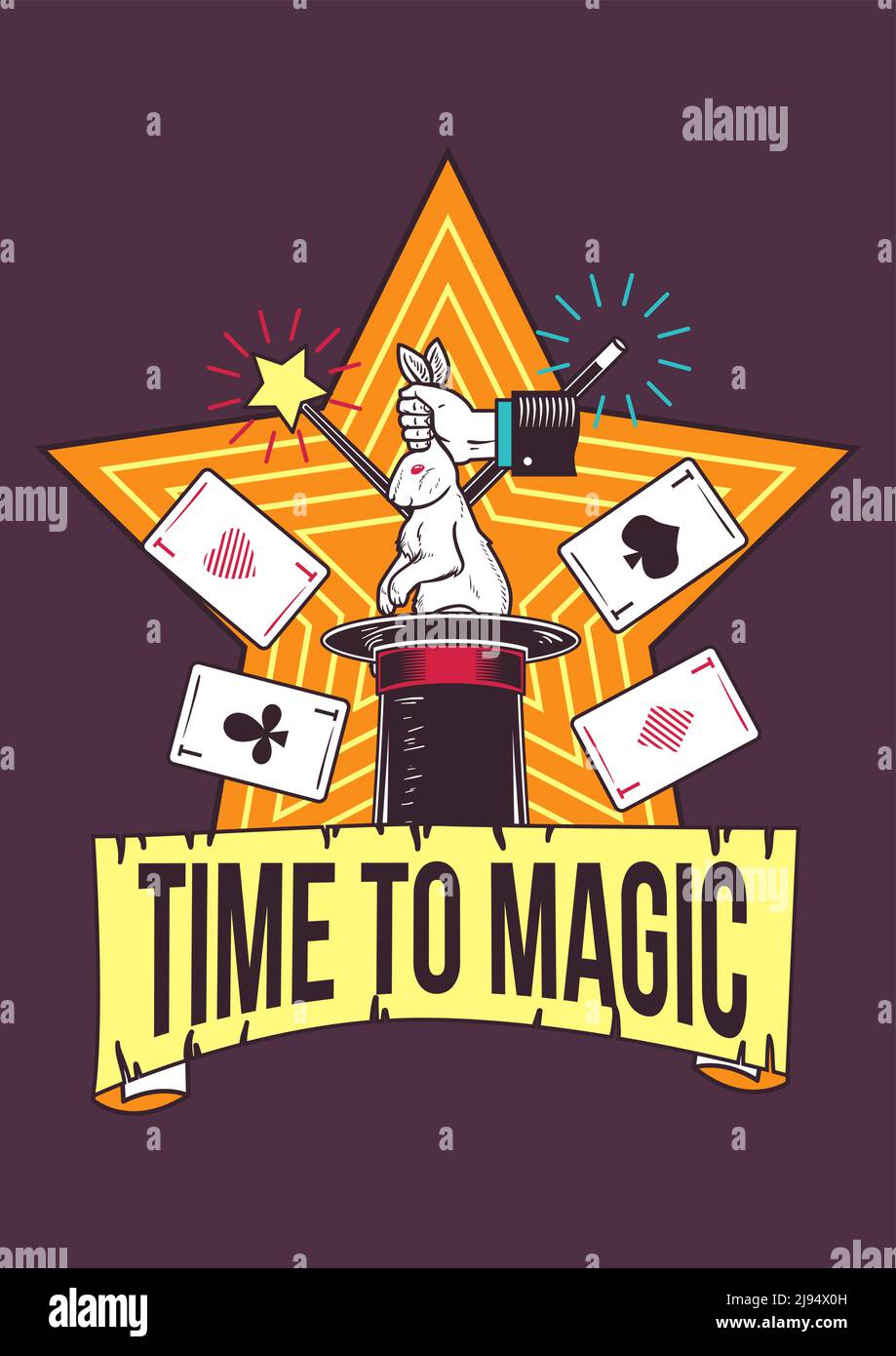 Poster design with illustration of magic tricks on background. Stock Vector