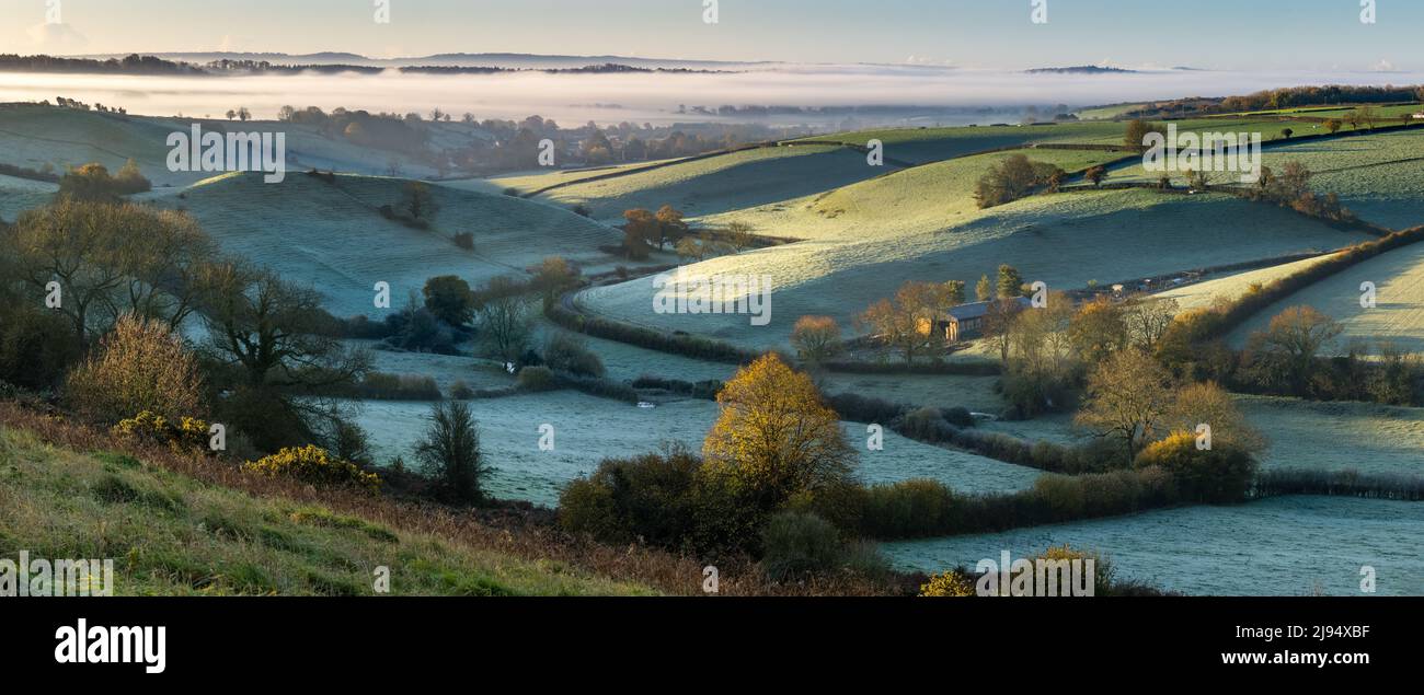A frosty autumn morning at Oborne, Dorset, England, UK Stock Photo