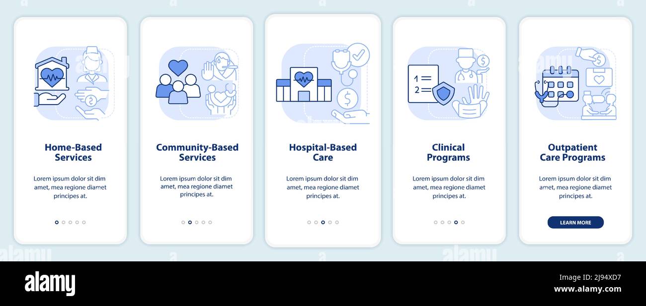 Medical care services light blue onboarding mobile app screen Stock ...