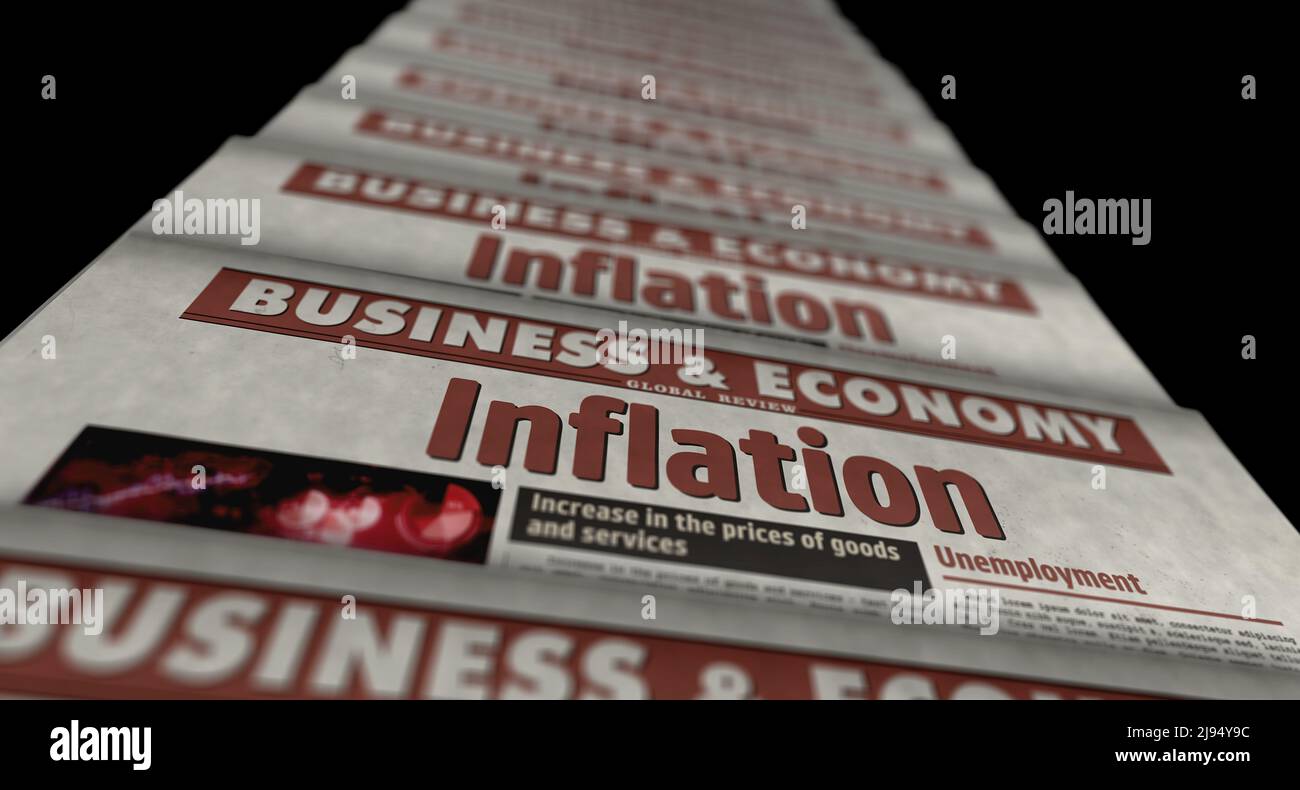 Inflation, economy, unemployment and rising prices. Newspaper print