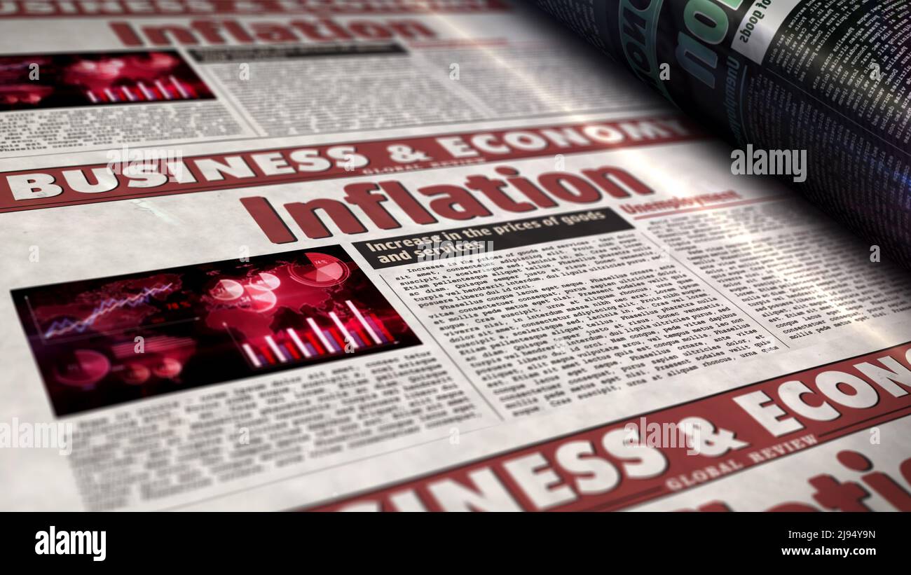 Inflation, economy, unemployment and rising prices. Newspaper print