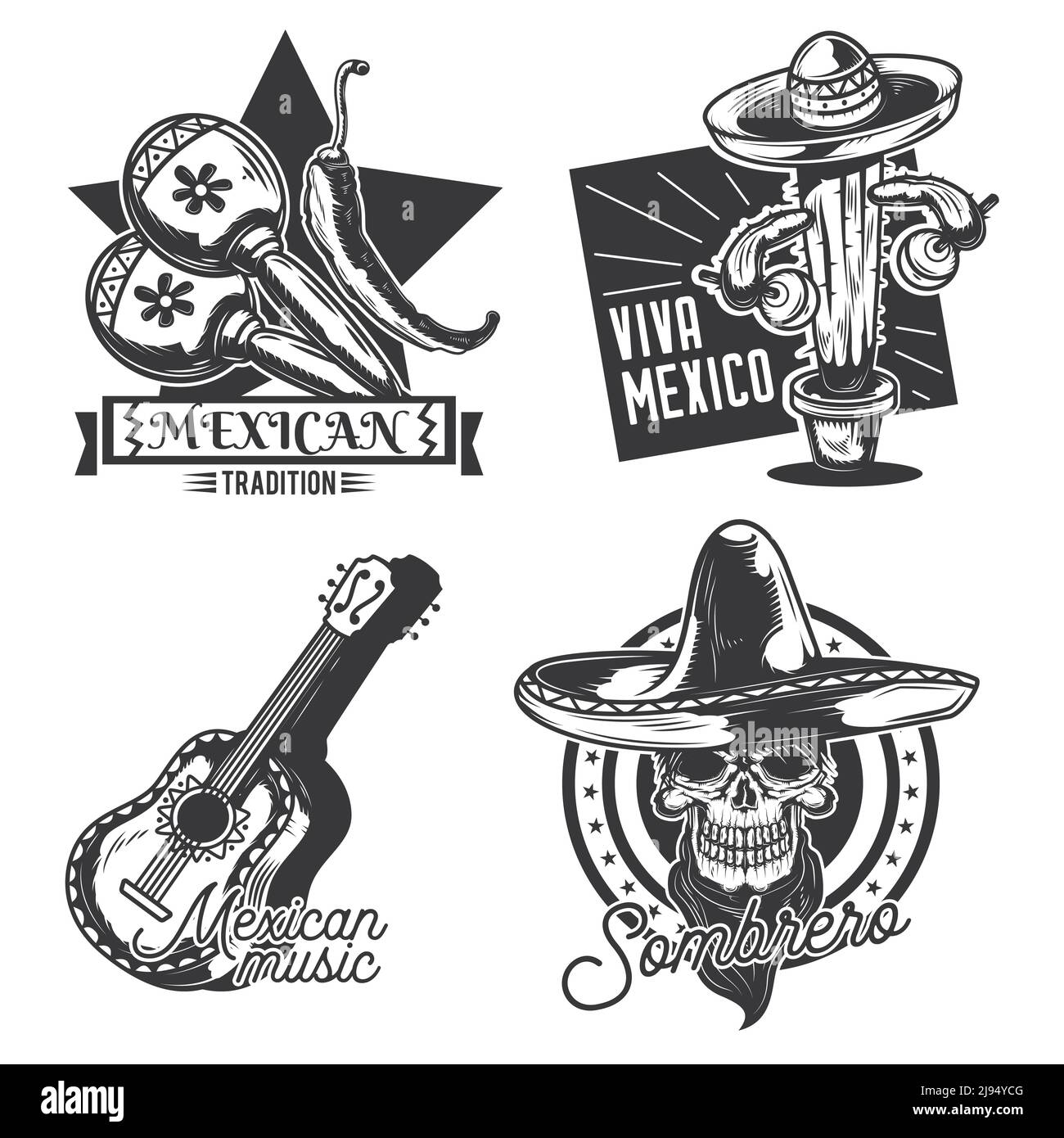 Set of mexican emblems, labels, badges, logos. Isolated on white Stock Vector Image & Art Alamy