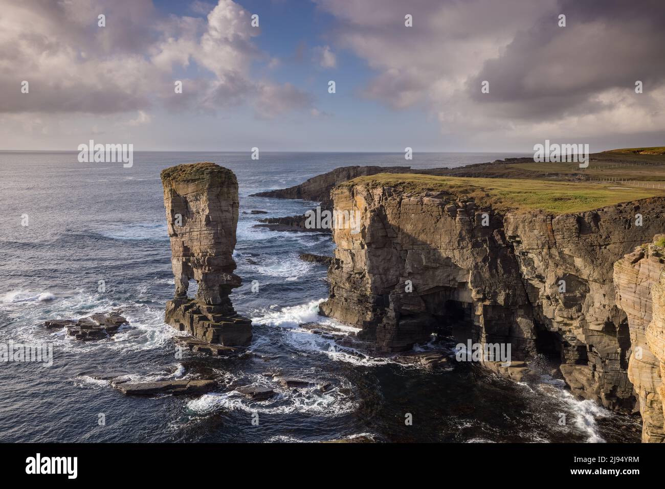 The sea stack and cliffs at Yesnaby, Mainland, Orkney Isles, Scotland, UK Stock Photo