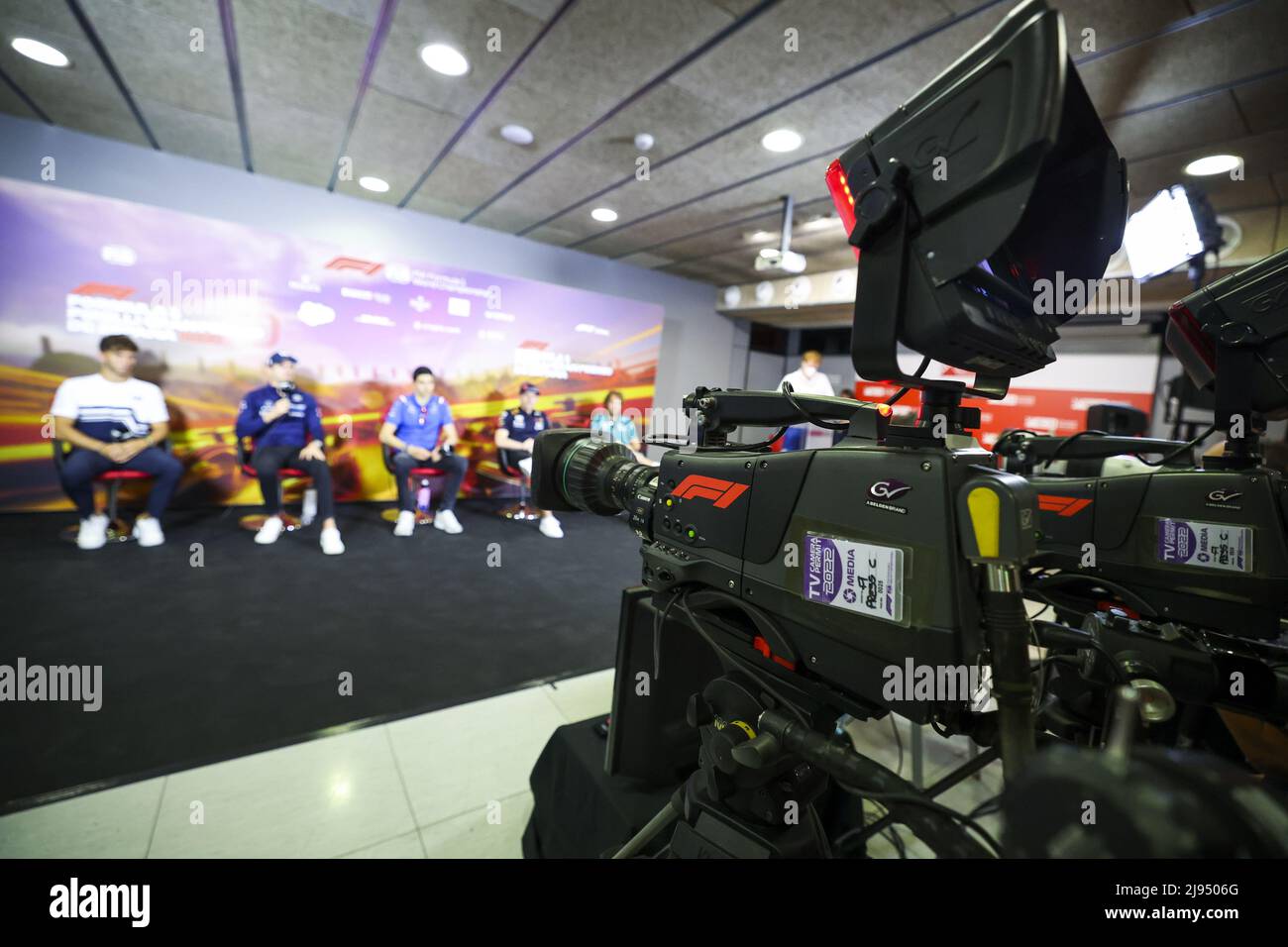 Montmelo, Spain May 20, 2022, F1 TV Camera, press conference during the Formula 1 Pirelli Grand Premio de Espana 2022, 6th round of the 2022 FIA Formula One World Championship, on the