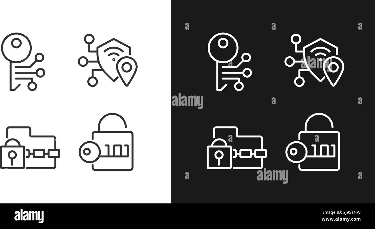 Encryption technologies pixel perfect linear icons set for dark, light ...