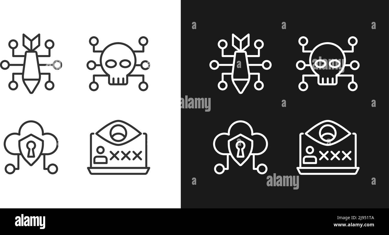 Malicious online activity pixel perfect linear icons set for dark ...