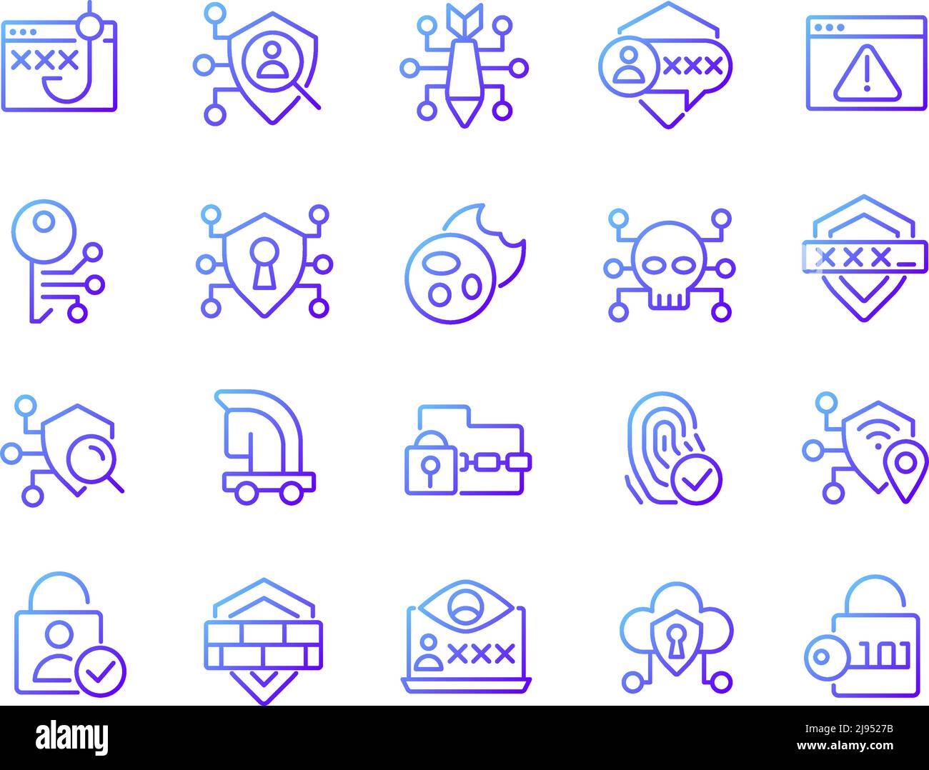 Online security pixel perfect gradient linear vector icons set Stock Vector