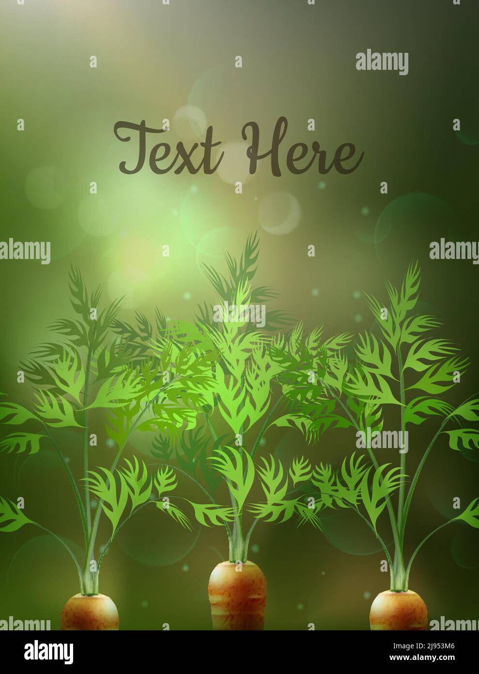 Vector illustration of young carrot growing in soil with space for text ...