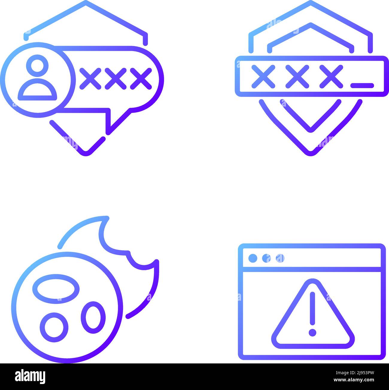Personal security on internet pixel perfect gradient linear vector icons set Stock Vector