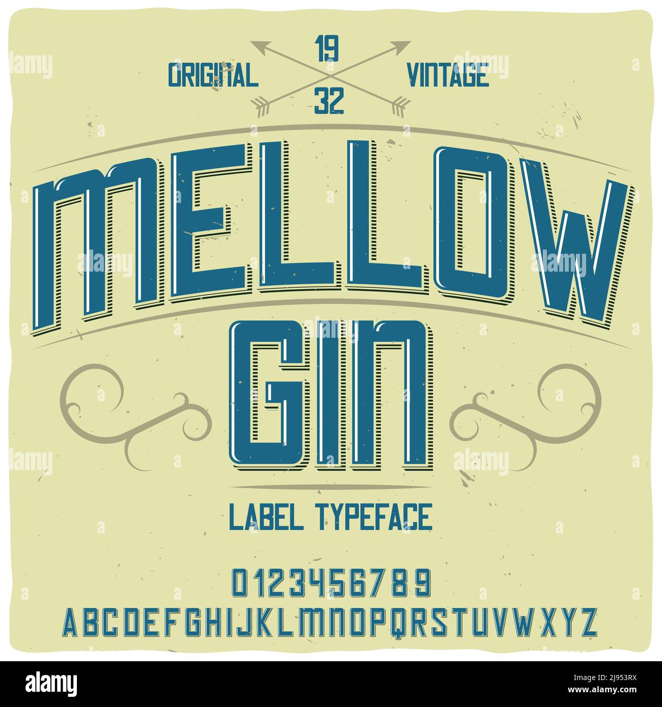 Original label typeface named "Mellow Gin". Good handcrafted font for