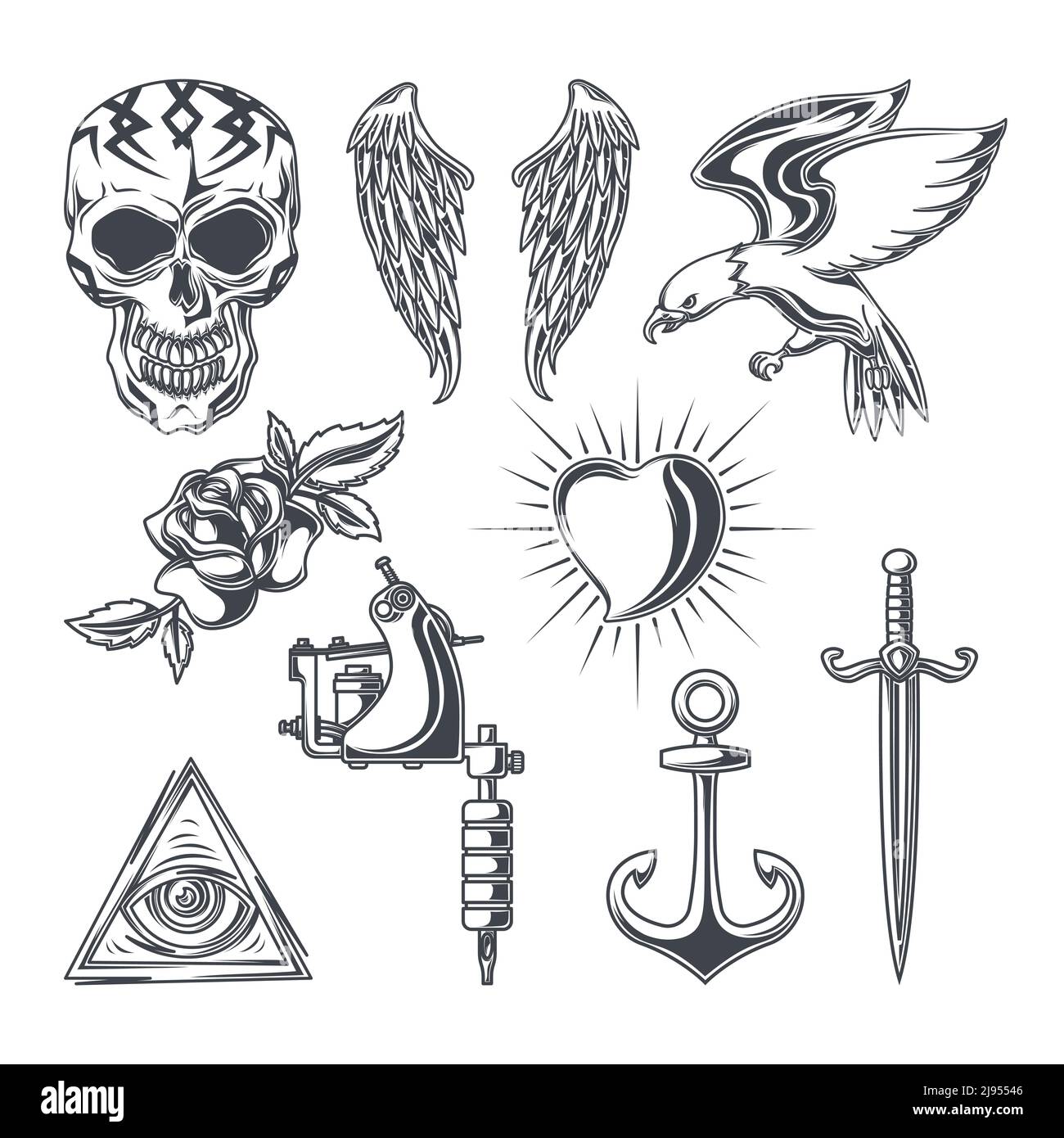Set of tatto elements for creating your own badges, logos, labels ...