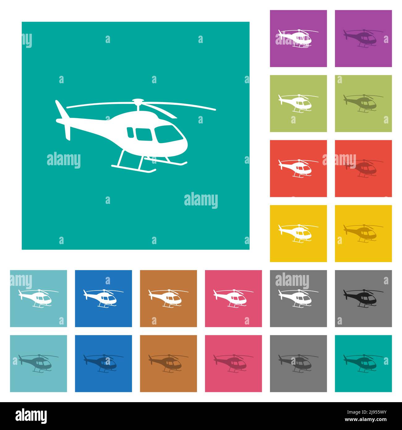 Helicopter silhouette multi colored flat icons on plain square ...