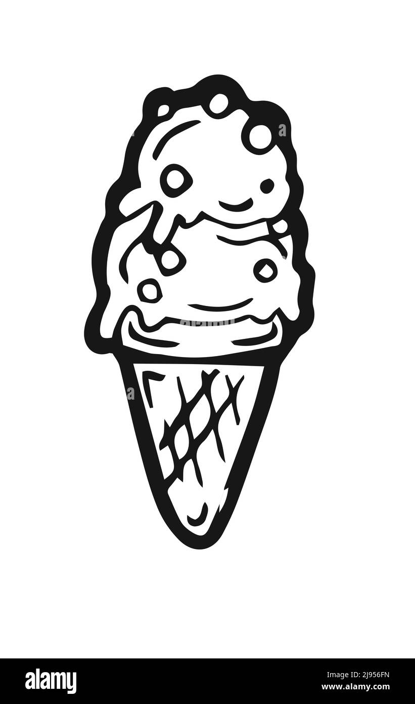 Popsicle ice cream on stick. . Hand drawing outline. Isolated on white