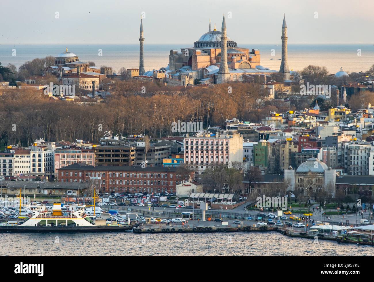 Istanbul Hagia Sophia mosque with city panorama and Golden Horn Stock Photo