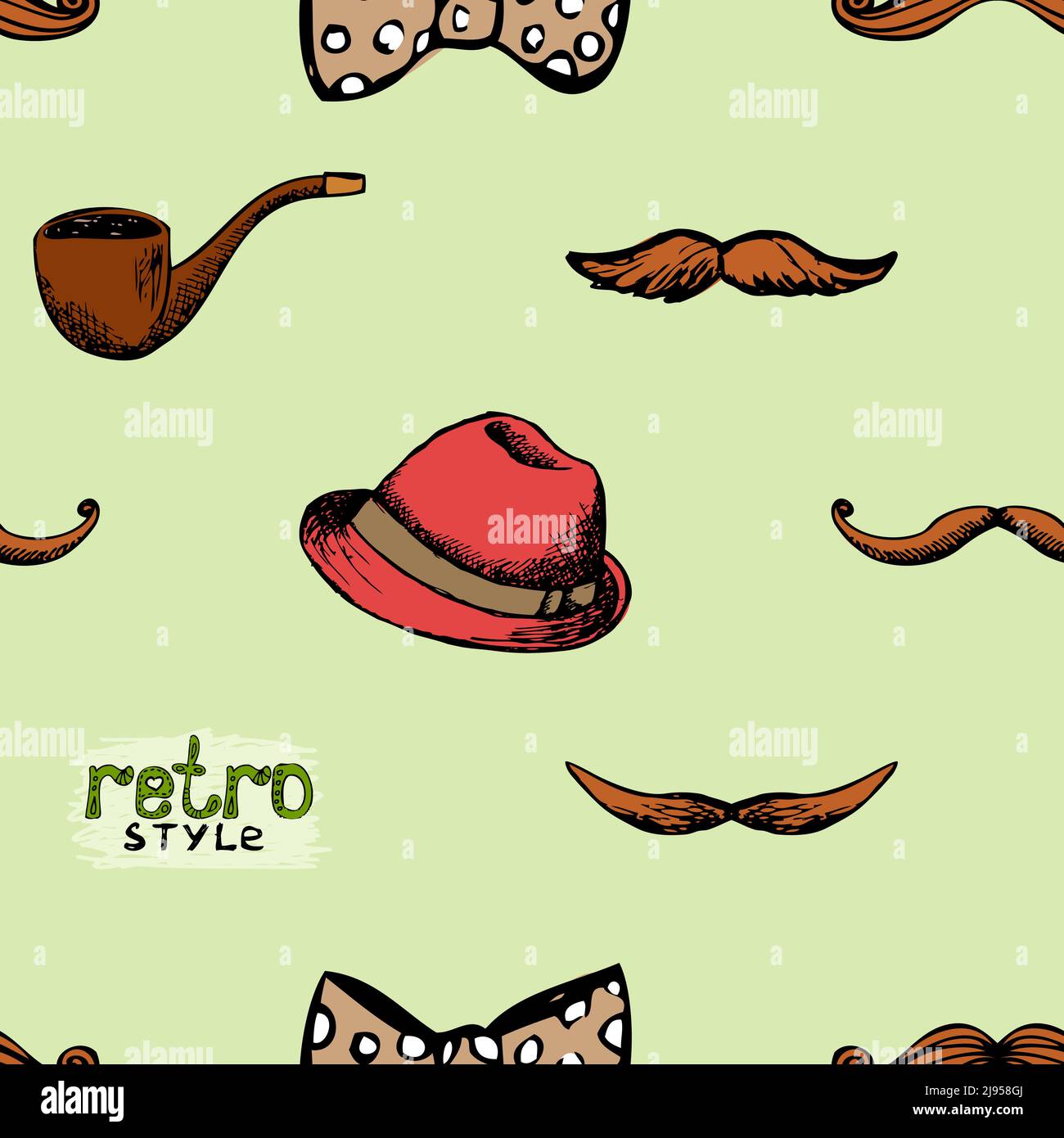 Pattern retro style hat and mustache. Seamless background hipster style ...