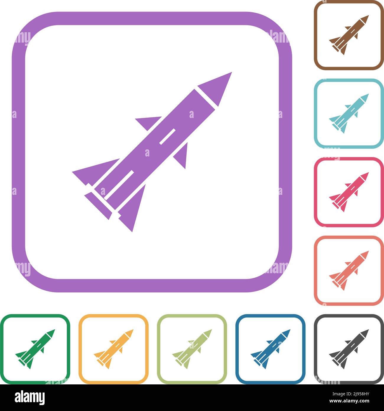 Ballistic missile simple icons in color rounded square frames on white ...