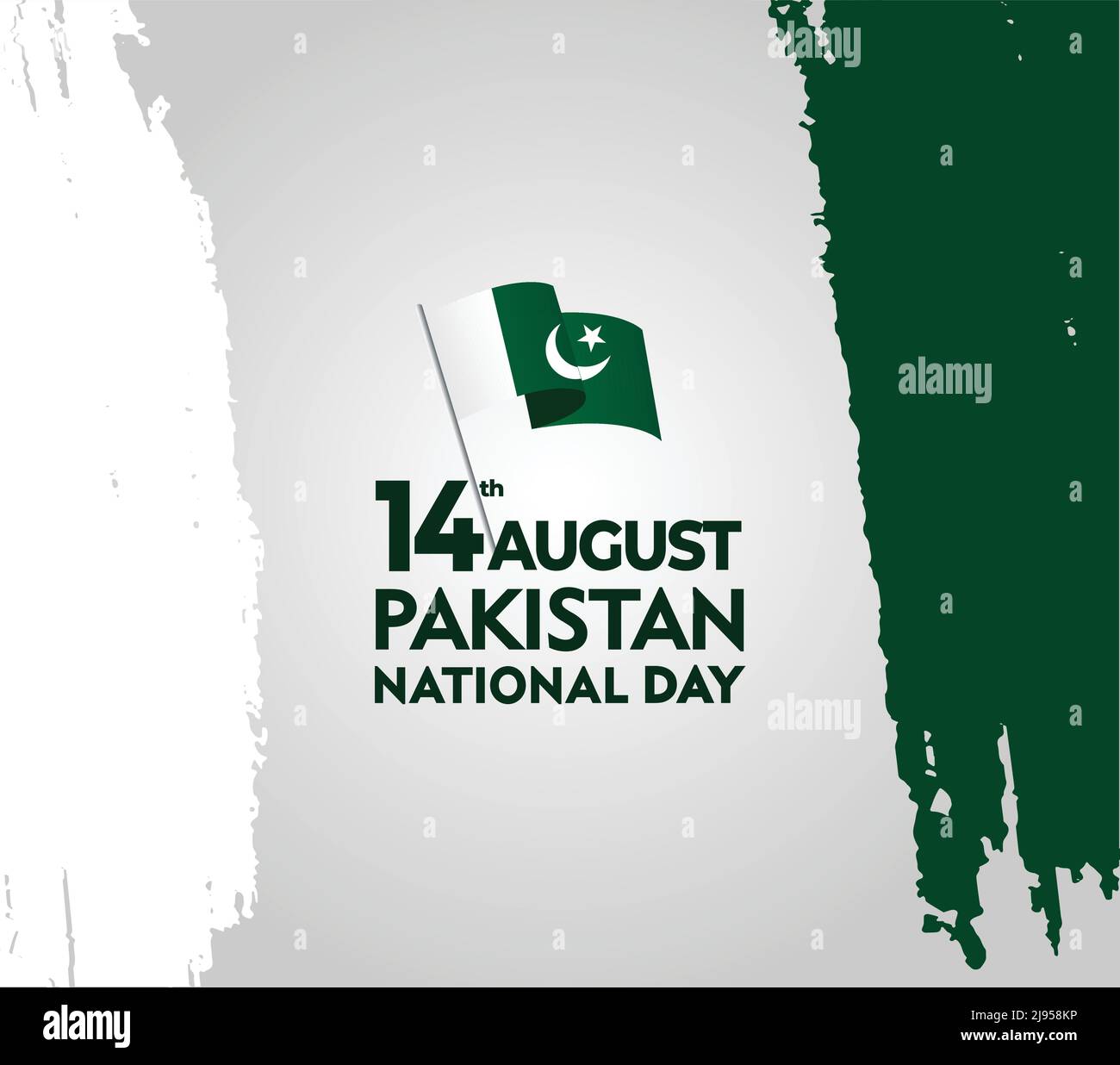 14 August pakistan national day with Flag and watercolor brush green, white color on gradient background Stock Vector